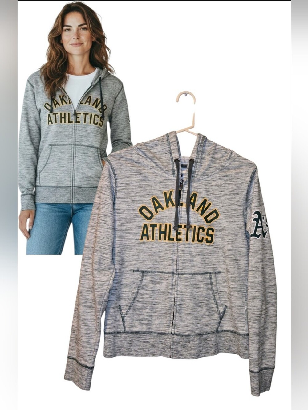 New Era Oakland Athletics Full Zip Hoodie Women’s Medium Gray MLB Sweatshirt